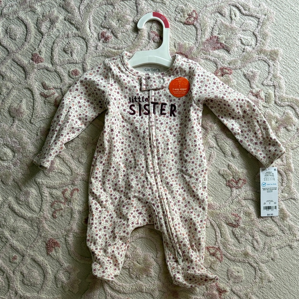 Carter's Little Sister Floral Footie - Cream and Pink